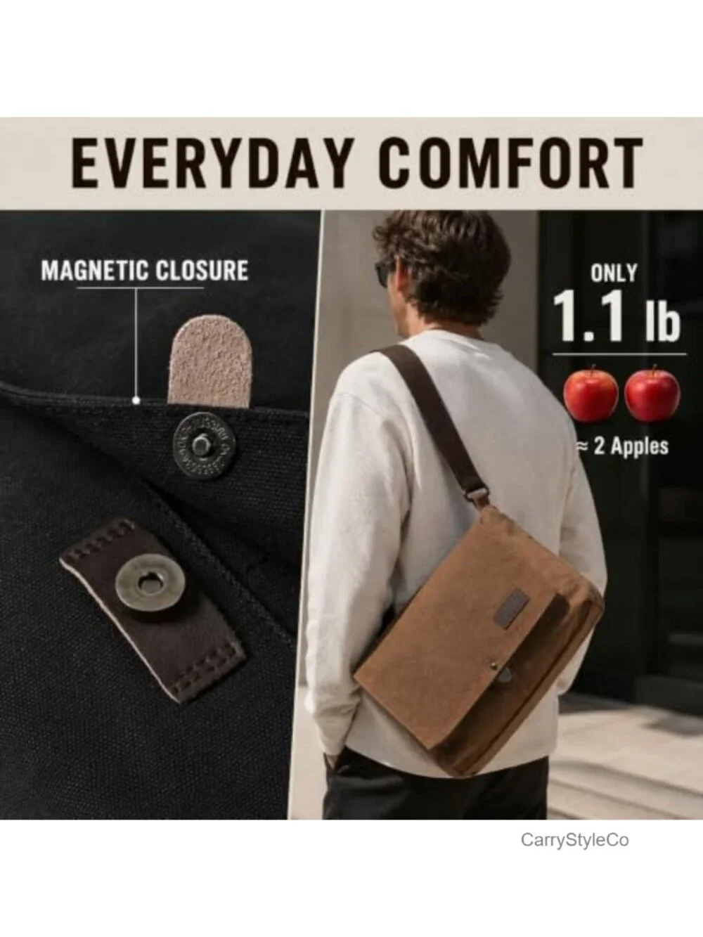 Canvas Messenger Bag for Men with PU Leather Trim Fits 14